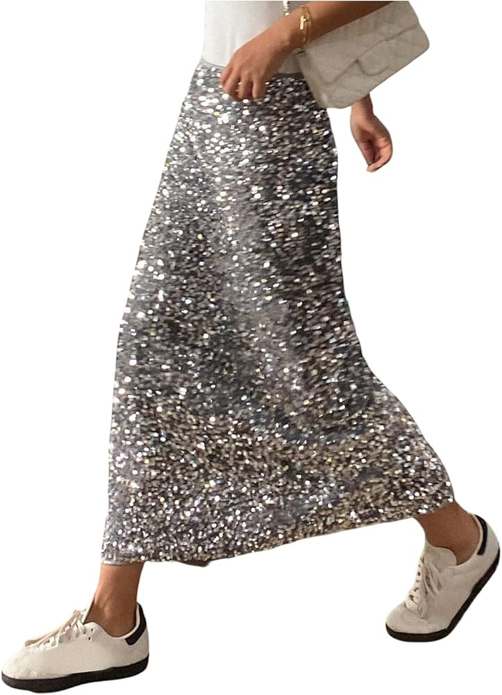 Floerns Women's Y2k Sequin Skirt Stretchy Night Out Party Glitter Long Skirt | Amazon (US)