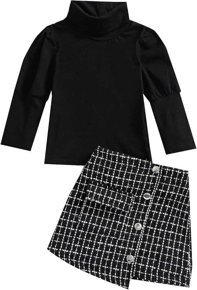 Kupretty Toddler Baby Girl Fall Winter Clothes Turtleneck Solid Knit Pullover Tops Plaid Button M... | Amazon (US)