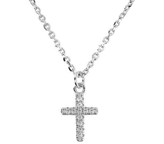 Diamonique Petite Cross Pendant w/ Chain, Sterling Silver - QVC.com | QVC