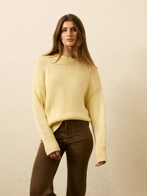 Sunwashed Cotton Roll Neck Sweater - Lemon Sorbet | Faherty