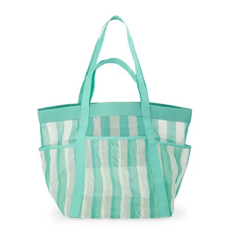 No Boundaries Women's Mesh Tote Bag, Jade Stripe | Walmart (US)