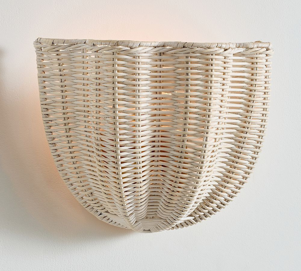 Marion Woven Scalloped 12"" Sconce, White Wash | Pottery Barn (US)