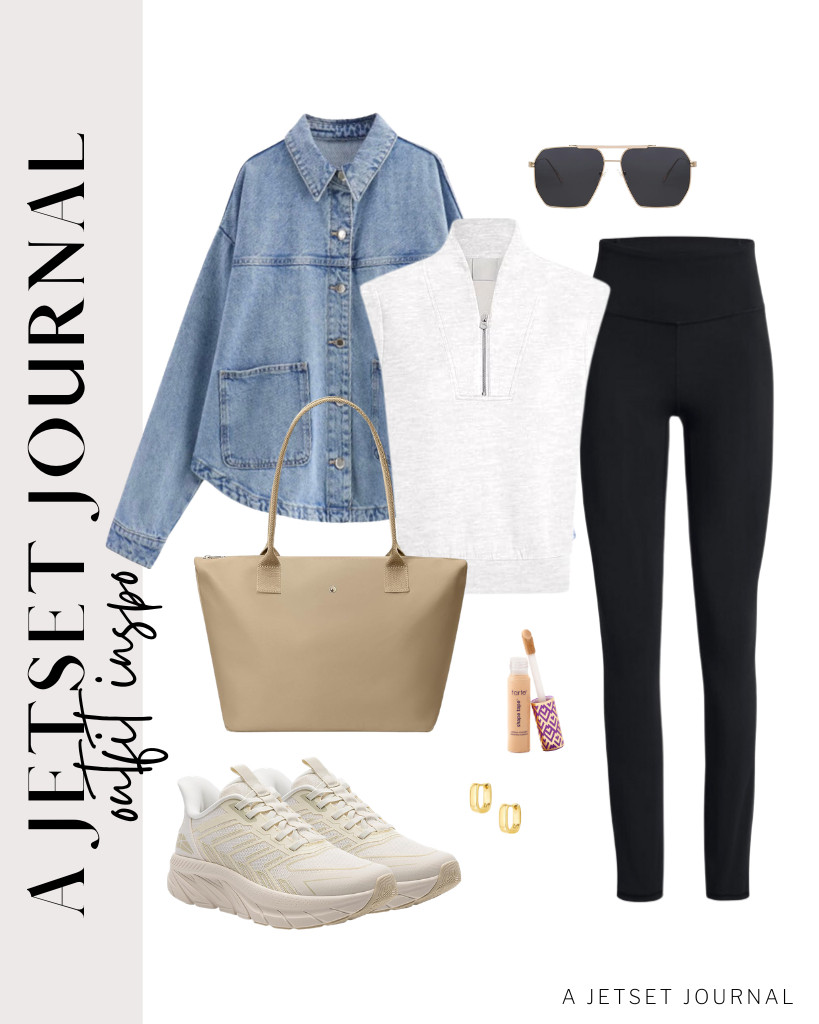 I found this white Cap-sleeve sweatshirt from Fisoew that goes well with black leggings. You can wear a button-up denim jacket to add style and warmth if the temperature drops. 

 #LTKSeasonal #LTKSaleAlert #LTKTravel