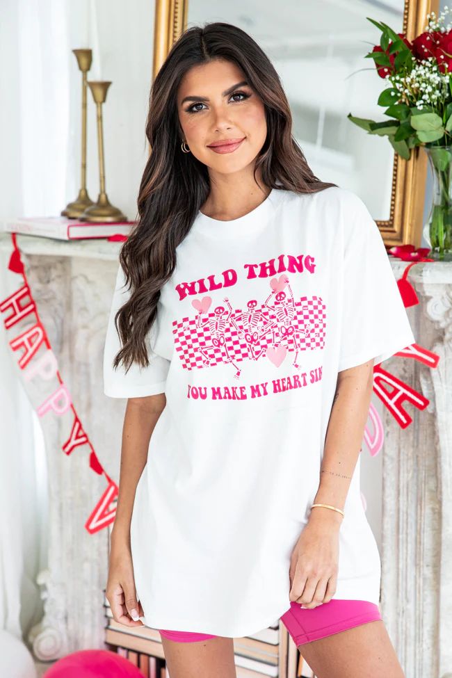 Wild Thang White Oversized Graphic Tee | Pink Lily