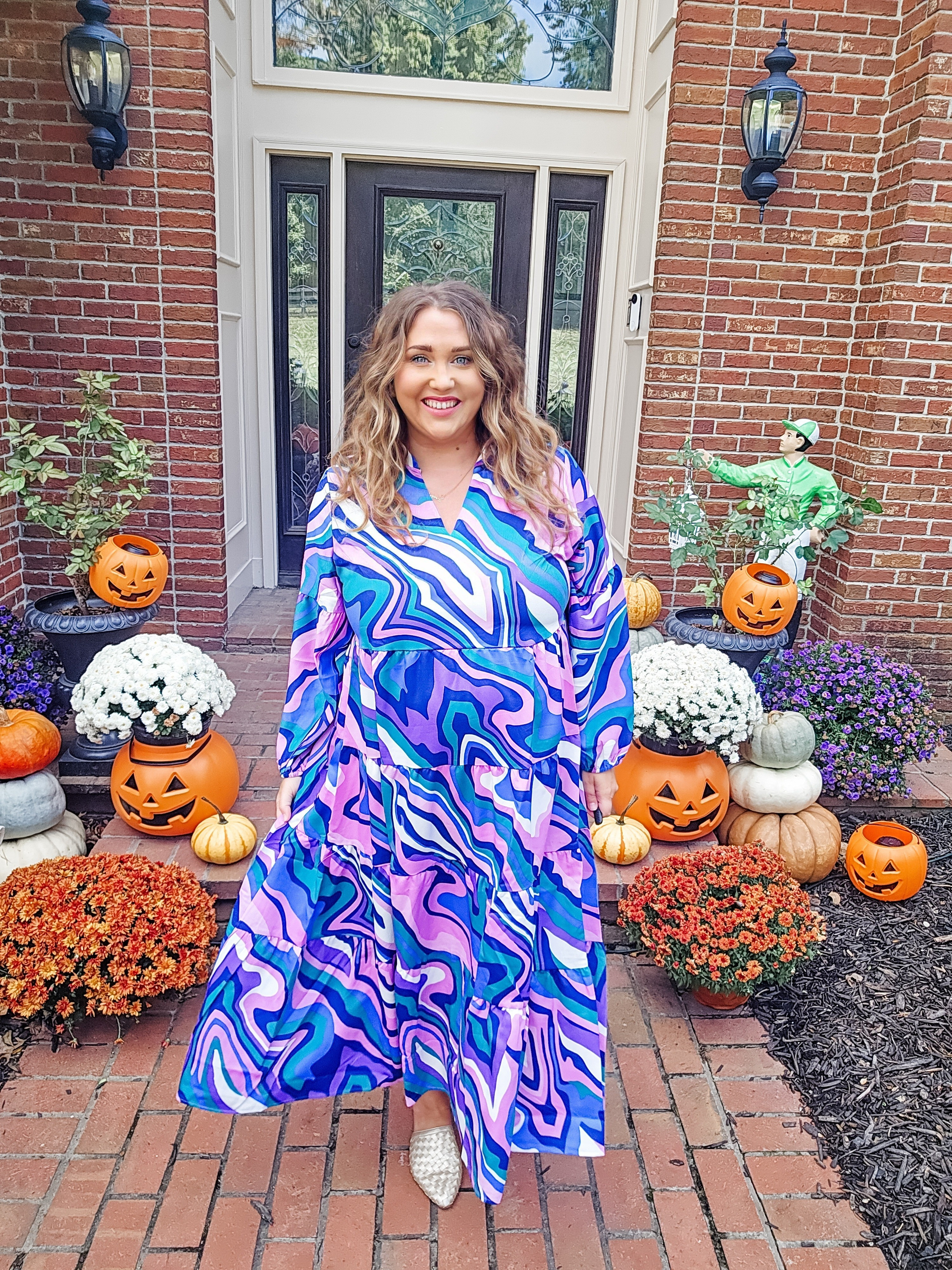 @michellemcdowelldesigns fall dress that is fun, funky, and comfy! #livinglargeinlilly #ambassador #plussize #midsize use code: JEN for 20% off 

#LTKPlusSize #LTKMidsize