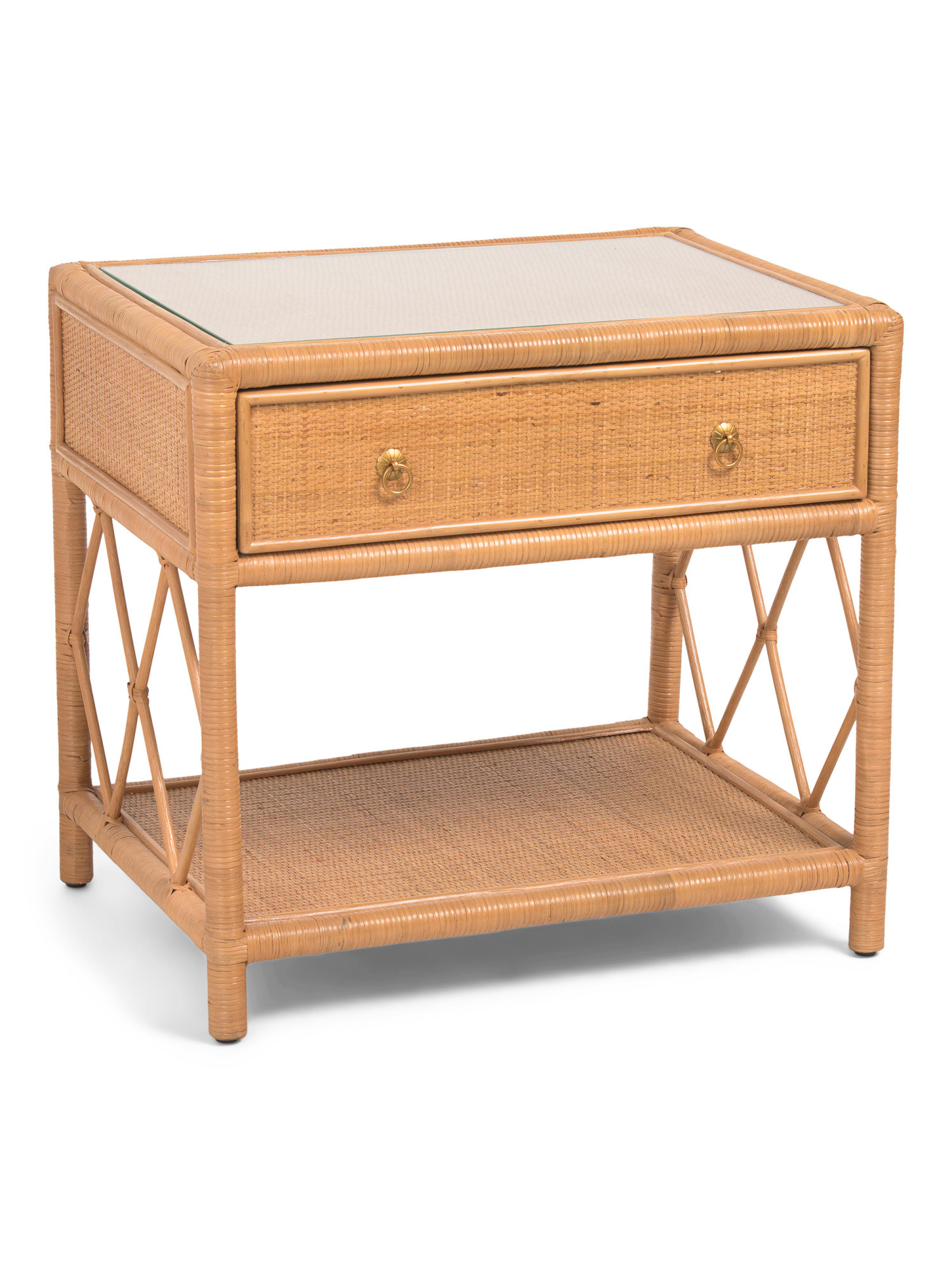 28x20x26 Rattan Nightstand With Tempered Glass Top | TJ Maxx