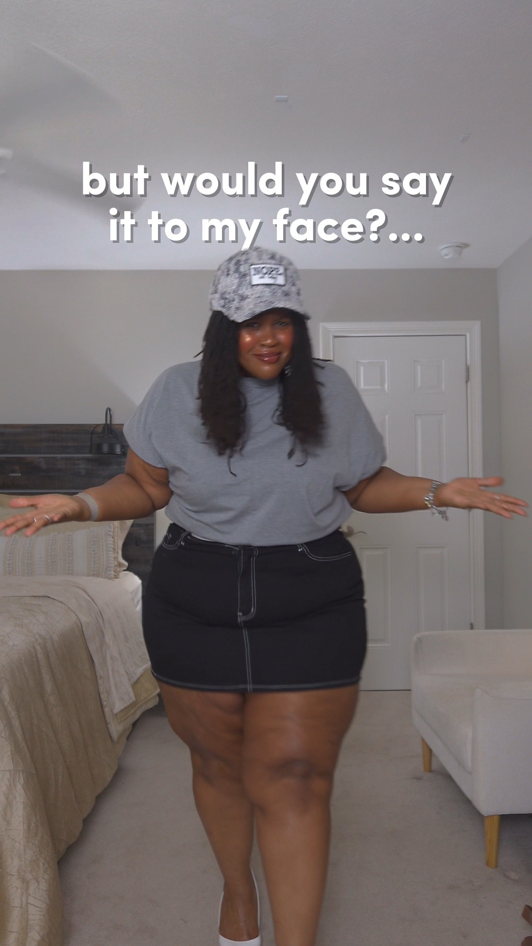Don’t even get me started on how cute this fit is!!!! You’re not gonna believe the sizing. I’m wearing the top in an XL! It’s a little short, so I wouldn’t lift up your arms too crazy but it’s comfy and I live the bubble hem. 

The skirt I’m wearing is in a 4X, which for this brand appears to be a size 20. 

Shoes run a lil bit. I’m wearing an 11 even though I’m normally a 12W. 

I linked to an alternative of the thin belt. My waist is 45in so use that as a reference for the right size to get. 

And finally, the hat is from FLYSLAYING.COM. It says “Nope, not today” on it 😂

#LTKootd #LTKPlusSize