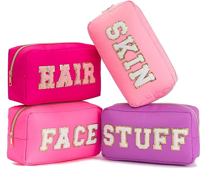 HBselect 4 Pcs Nylon Cosmetic Bag Preppy Makeup Bag Chenille Letter Travel Cosmetic Bag Large Cap... | Amazon (US)