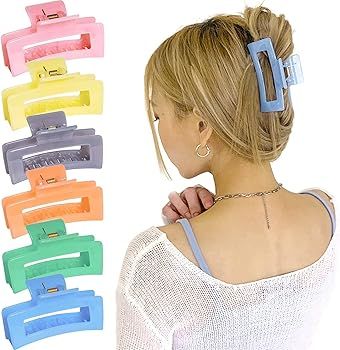 "6-Piece Women's Hair Claw Clips - Rectangle Shape, Fashionable & Colorful Styling Jaw Clips - Id... | Amazon (US)