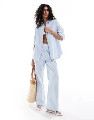 4th & Reckless delphi wide stripe beach co-ord in blue and white | ASOS (Global)