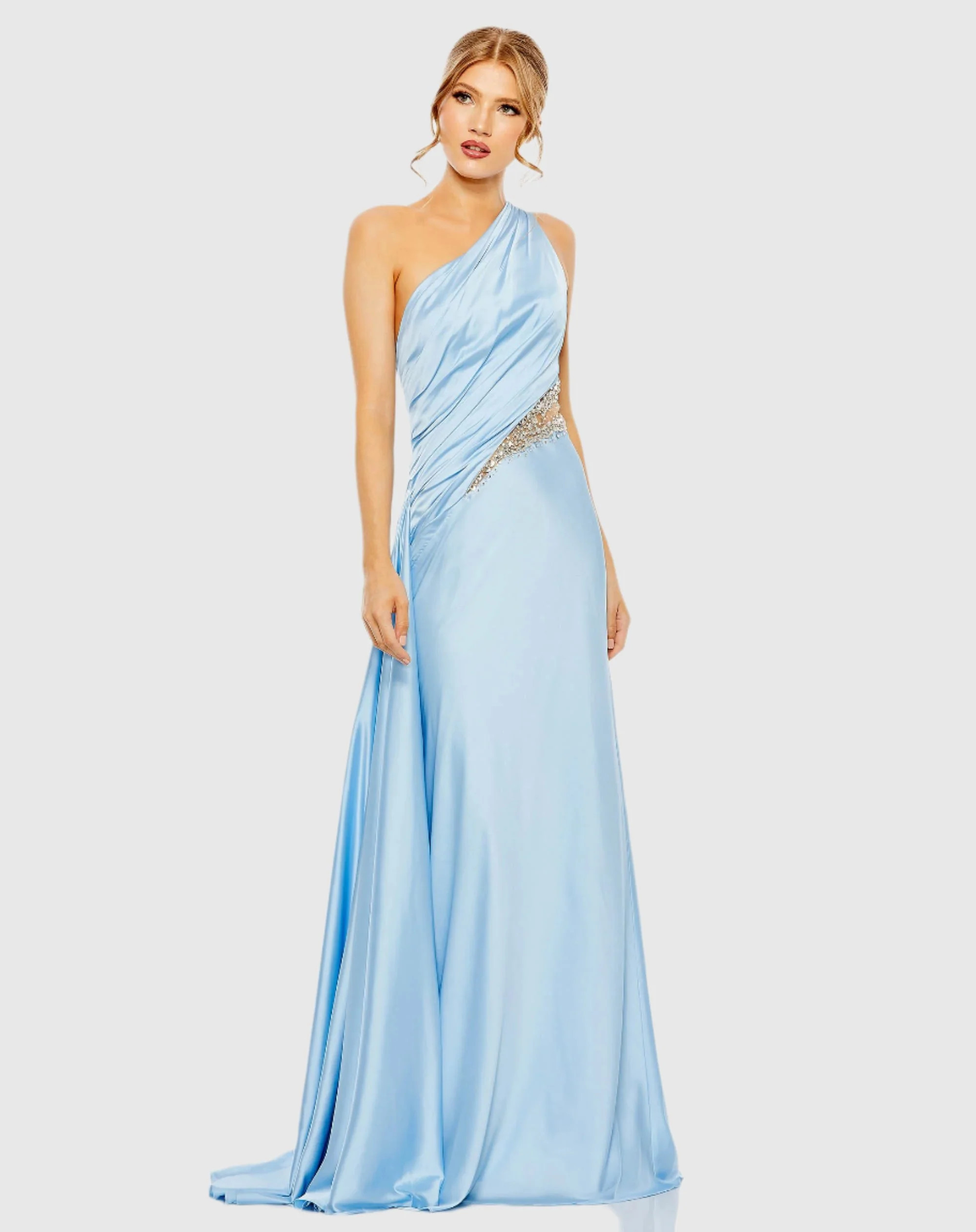 Blue One Shoulder Embellished Satin Gown - Mac Duggal | Mac Duggal