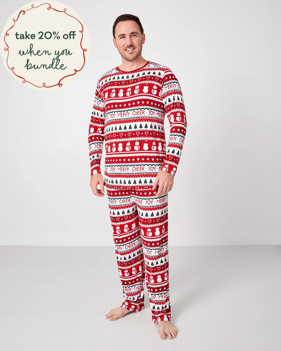 Festive Fair Isle Men's Long Sleeve Pajama Top | Little Sleepies