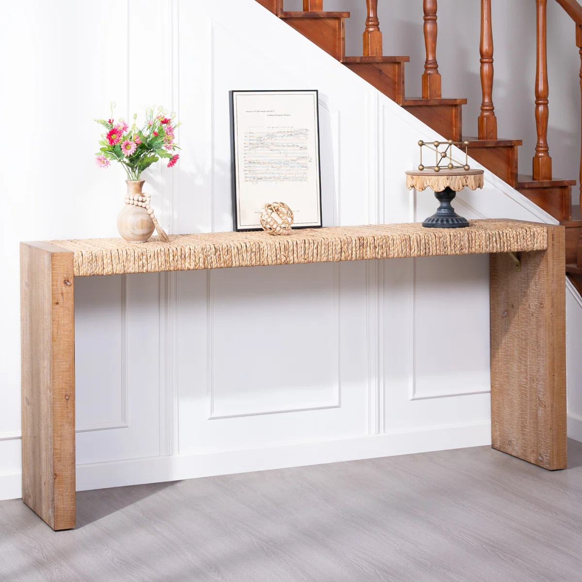 69" Console Table With Hand-Woven Straw | Wayfair North America