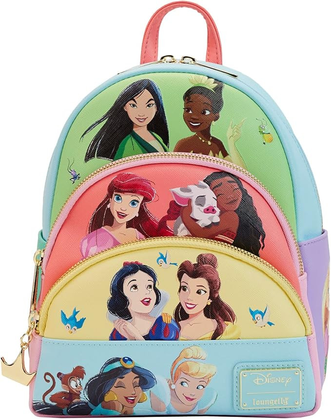 Loungefly Disney Princess Collage Triple Pocket Mini Backpack | Amazon (US)