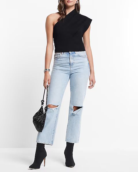 Structured One Shoulder Ponte Cropped Top | Express