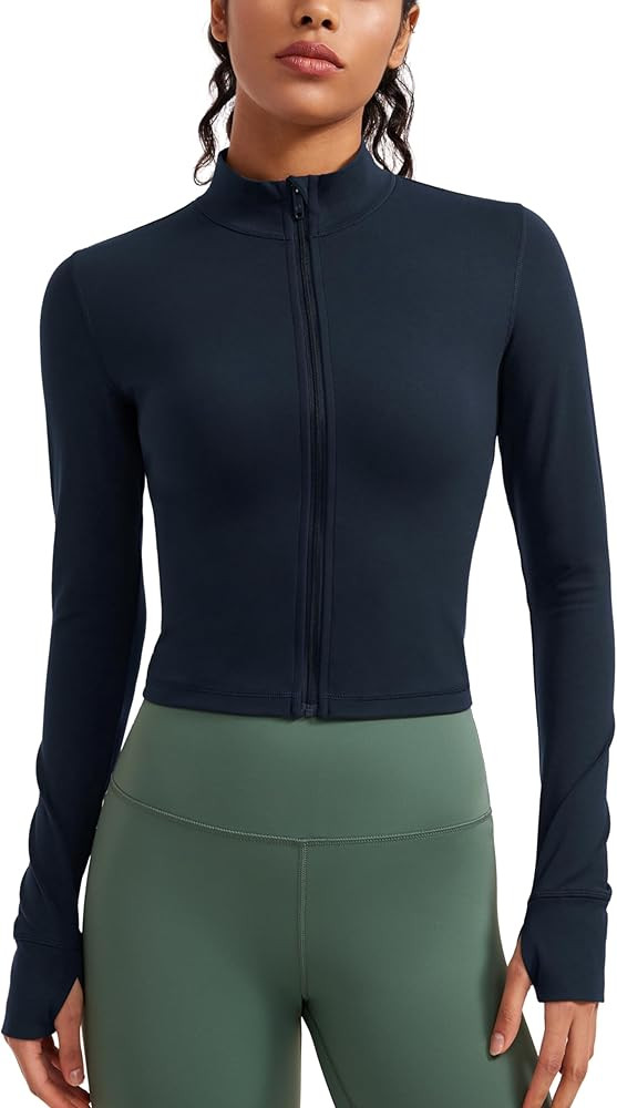 CRZ YOGA Womens Butterluxe Full Zip Cropped Workout Jackets Slim Fit Athletic Yoga Jacket with Th... | Amazon (US)