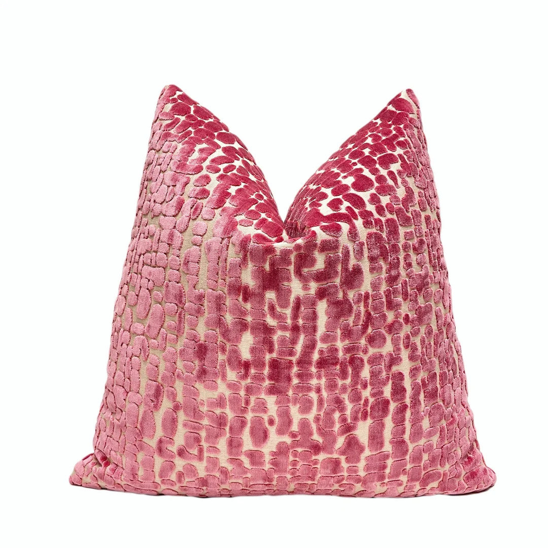 Geranium Pink Speckles and Gold Velvet Throw Pillow Cover Pink Velvet Decorative Pillow Cover 20x... | Etsy (US)