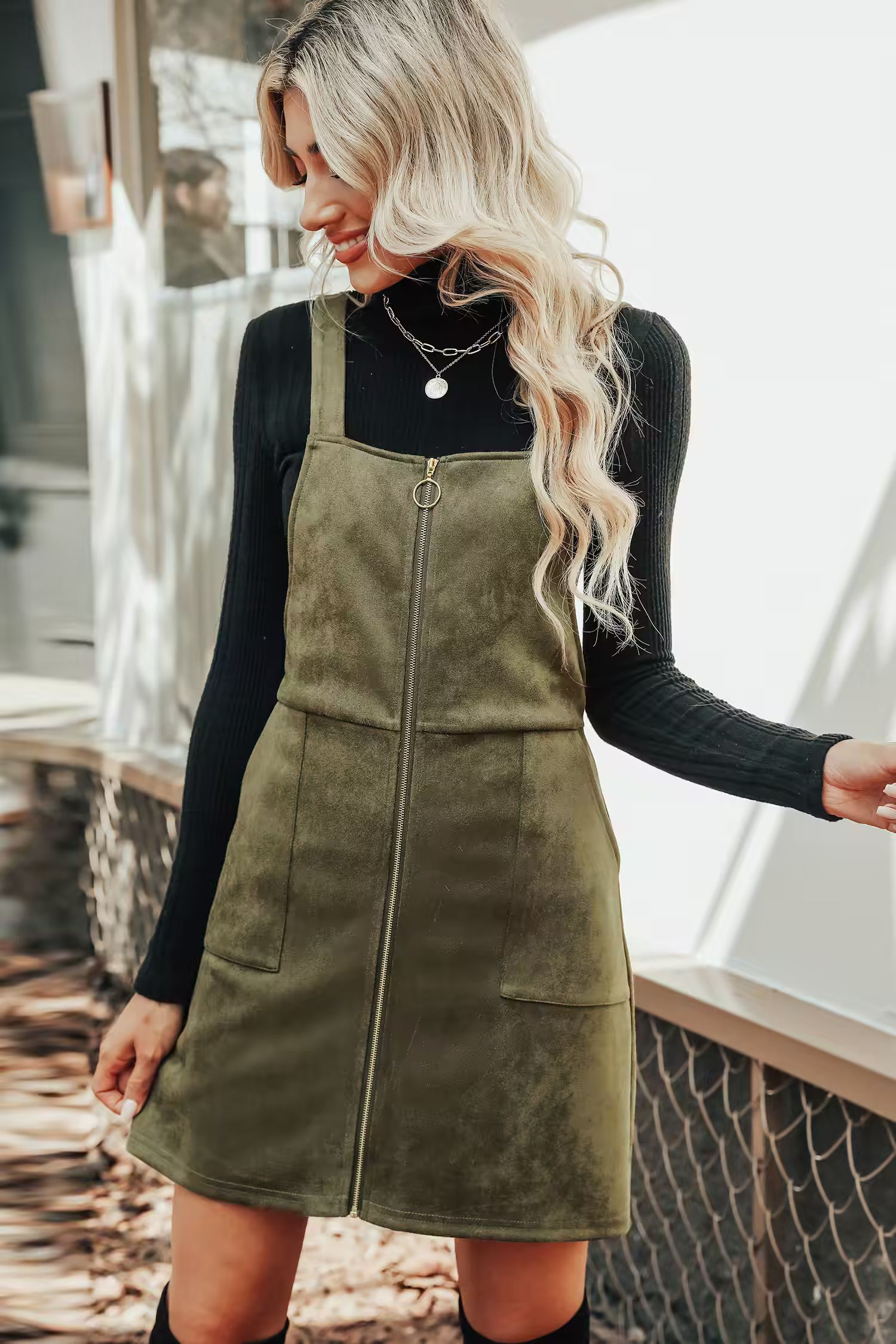 Bethel Faux Suede O-Ring Pinafore DressHOT | Cupshe US