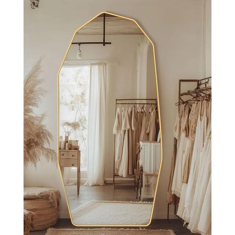 Antok Full Length Mirror 76" x 34" Large Floor Mirror Standing Mirror, Aluminum Wavy Frame, Wall ... | Walmart (US)