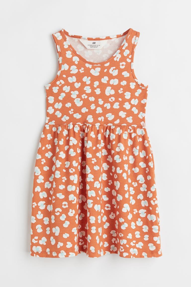 Sleeveless dress in cotton jersey with a printed pattern. Gathered seam at waist and flared skirt... | H&M (US + CA)