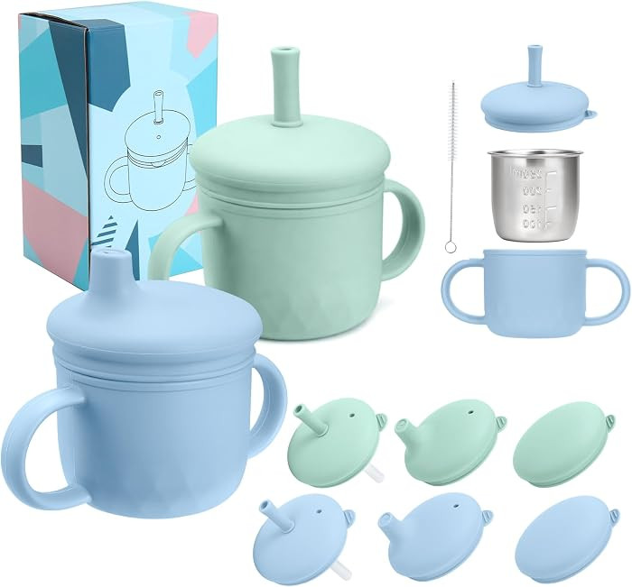 2PCS Stainless Steel Sippy Cups for Toddlers1-3, Baby Straw Cups for 6+Month Old with Travel Lid,... | Amazon (US)