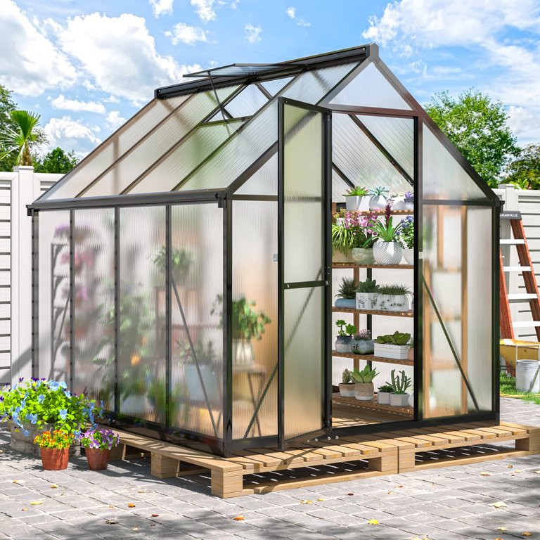 NETAJE 6'x7' Polycarbonate Greenhouse, Large Aluminum Walk-in Green House for Backyard | Walmart (US)
