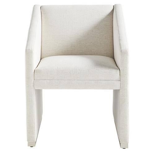 Vanguard Dune Modern Classic White Performance Upholstered Dining Arm Chair | Kathy Kuo Home