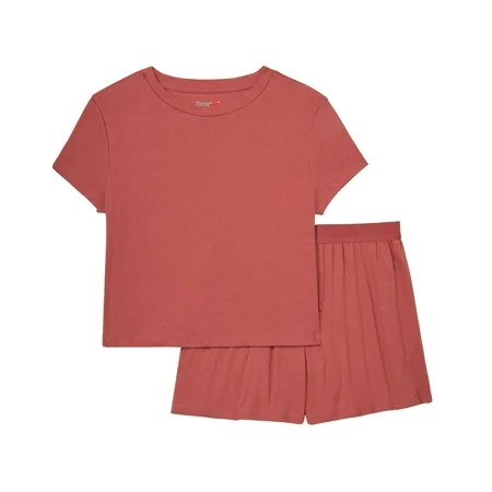 Hanes Originals SuperSoft Comfywear Women's Pajama Set, Loungewear T-Shirt & Shorts Natural Cedar/Natural Cedar XS | Walmart (US)