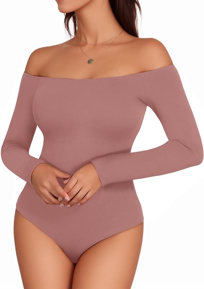 MANGOPOP Off The Shoulder Long Sleeve Short Sleeve Bodysuit for Women | Amazon (US)