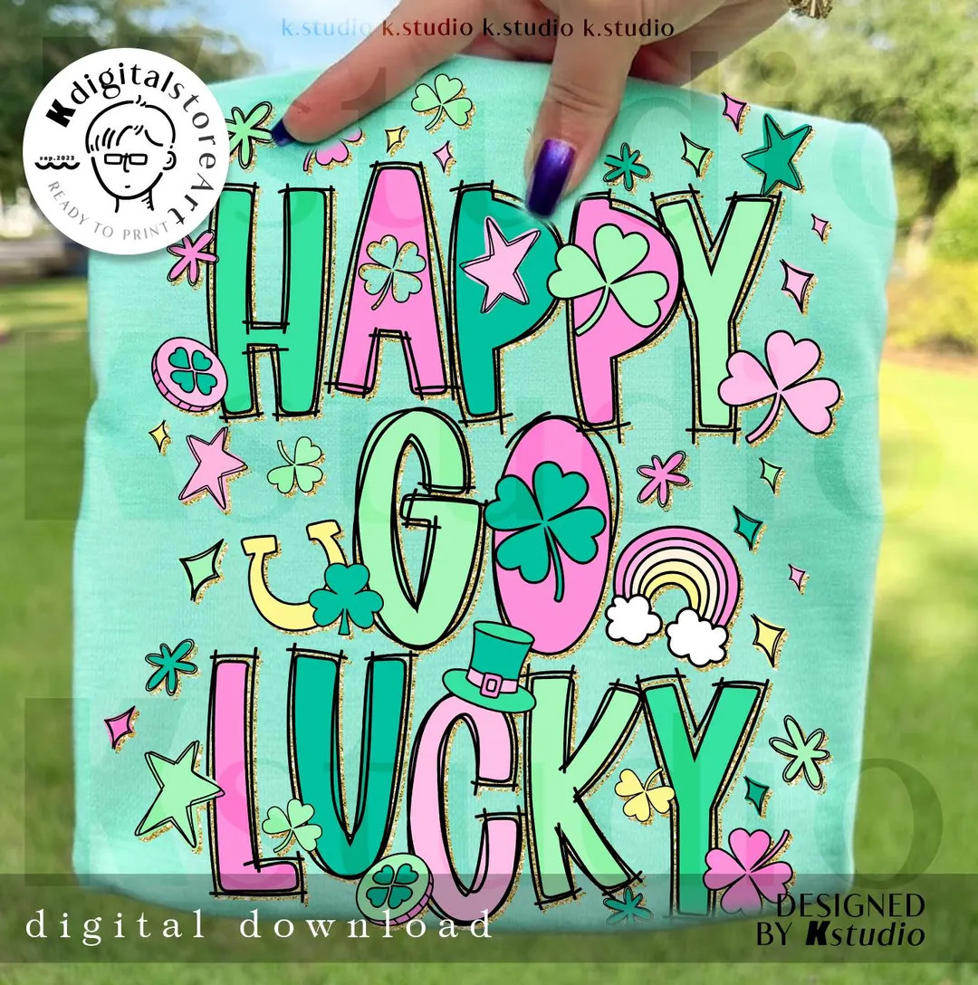 Preppy Happy Go Lucky St Patrick's Day Png, St Patrick's Day Shirt, Pink and Green Lucky Png, Sha... | Etsy (US)