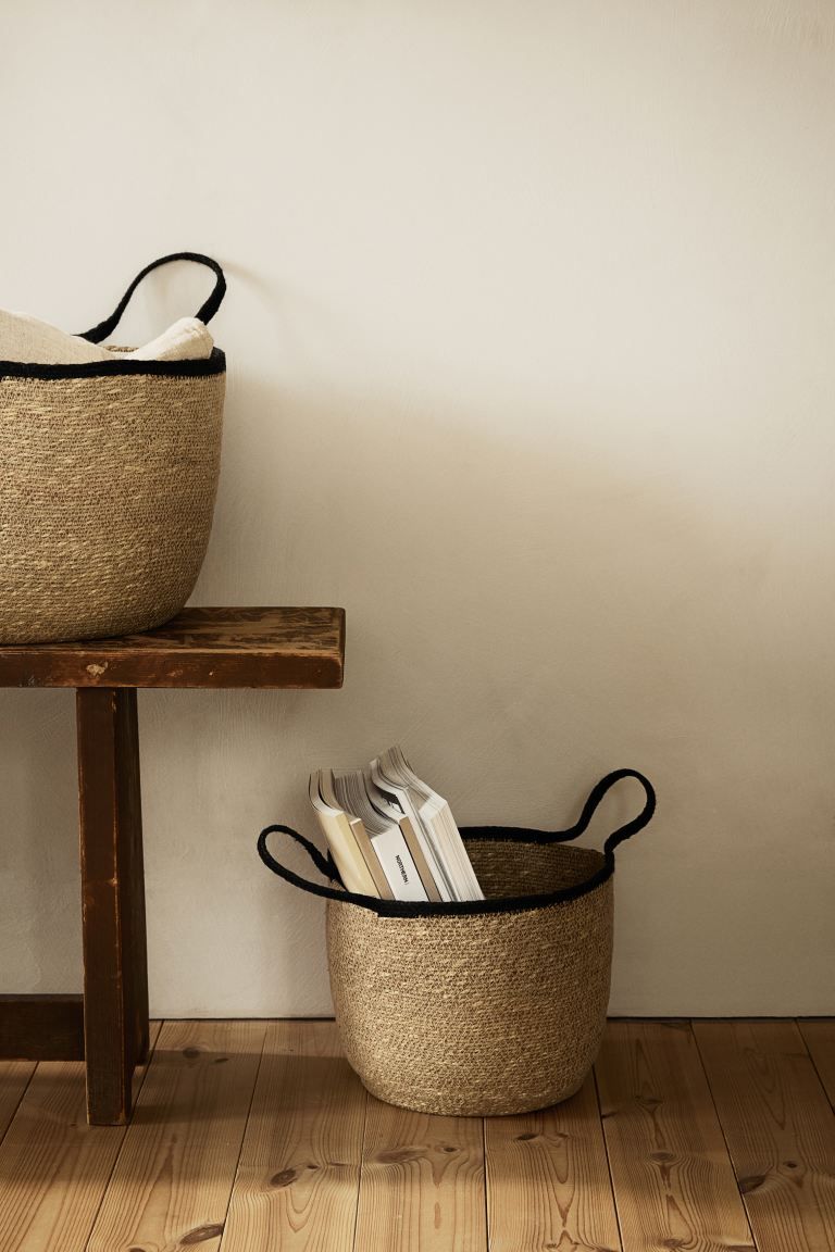 Round Seagrass Storage Basket - Brown/black - Home All | H&M US | H&M (US + CA)