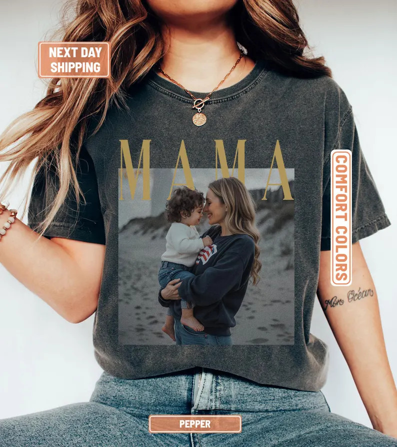 Custom Photo Mama Shirt, Custom Mom Photo Shirt, Personalized Comfort Colors Shirt for Mom, Mothe... | Etsy (Global)