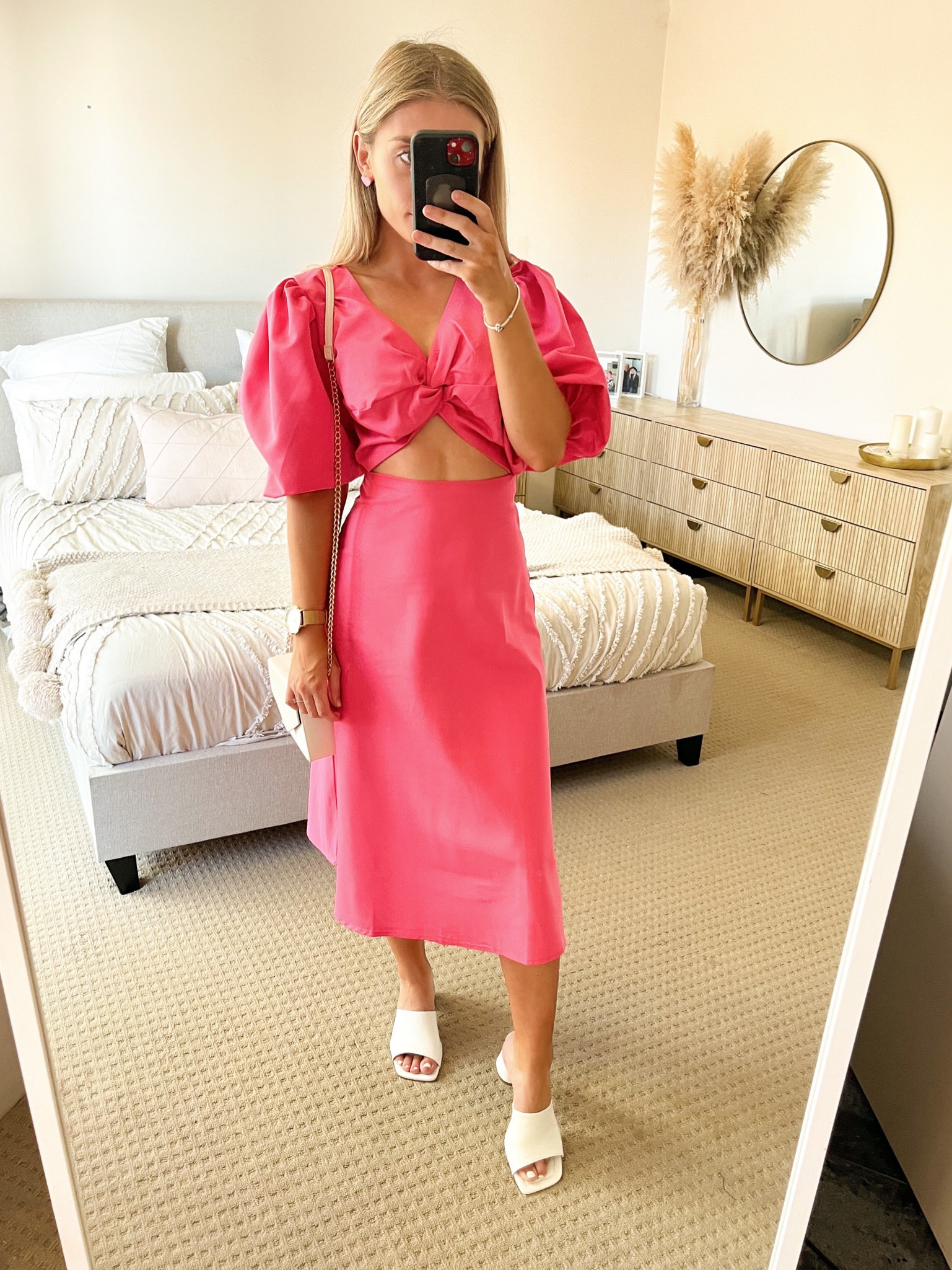 Dress - Im wearing a size 4 and it fit perfectly, so maybe go a size smaller than your usual size. It is a petite dress which means the size is the same its just the length of the arms and dress are shorter. Ill look to see if its in a regular size 

#LTKshoecrush #LTKfit #LTKstyletip