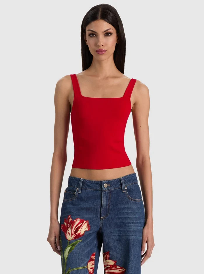DEVIN SIDE PANEL TANK in HIBISCUS | ALICE + OLIVIA | Alice + Olivia