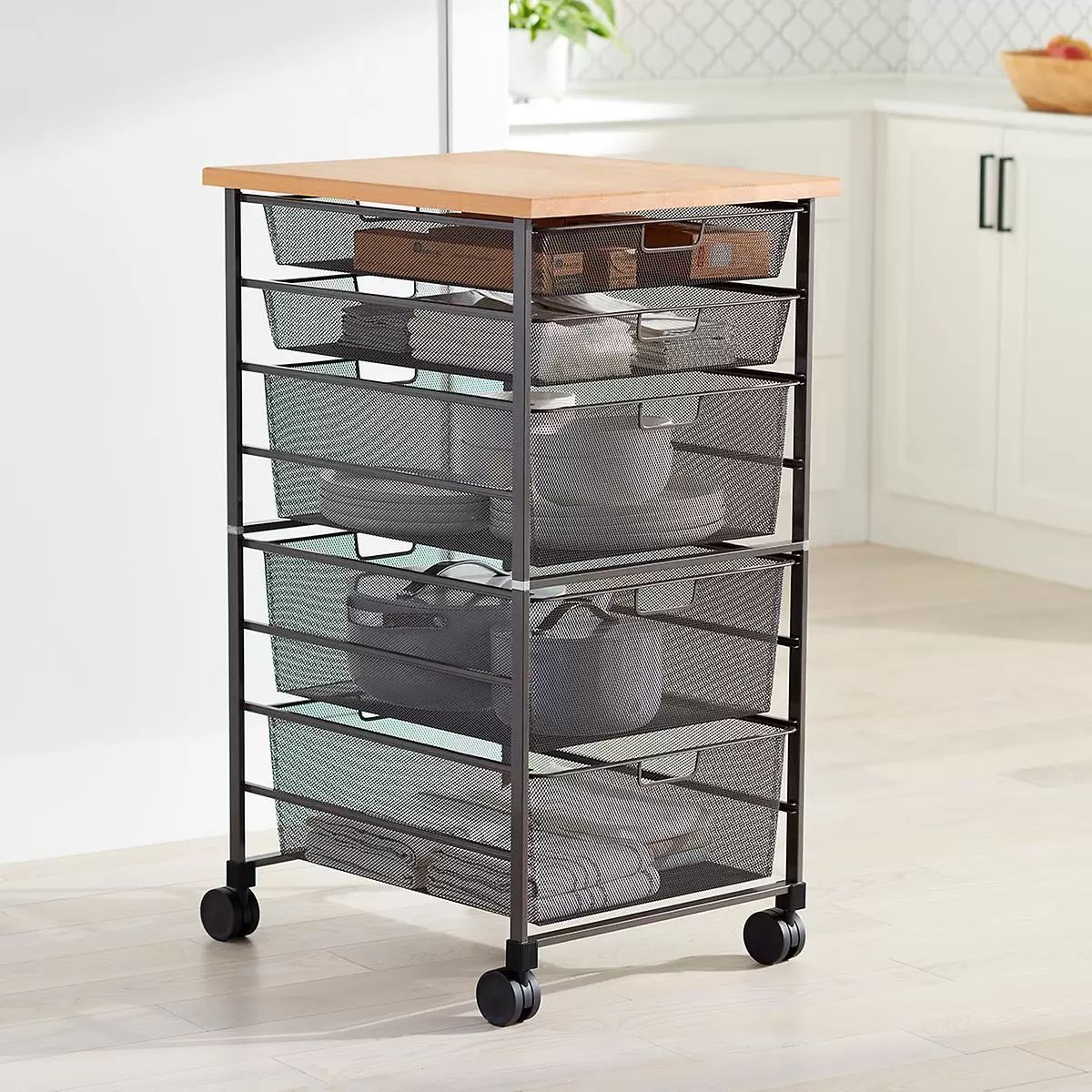 Elfa Mesh Kitchen Cart Platinum | The Container Store