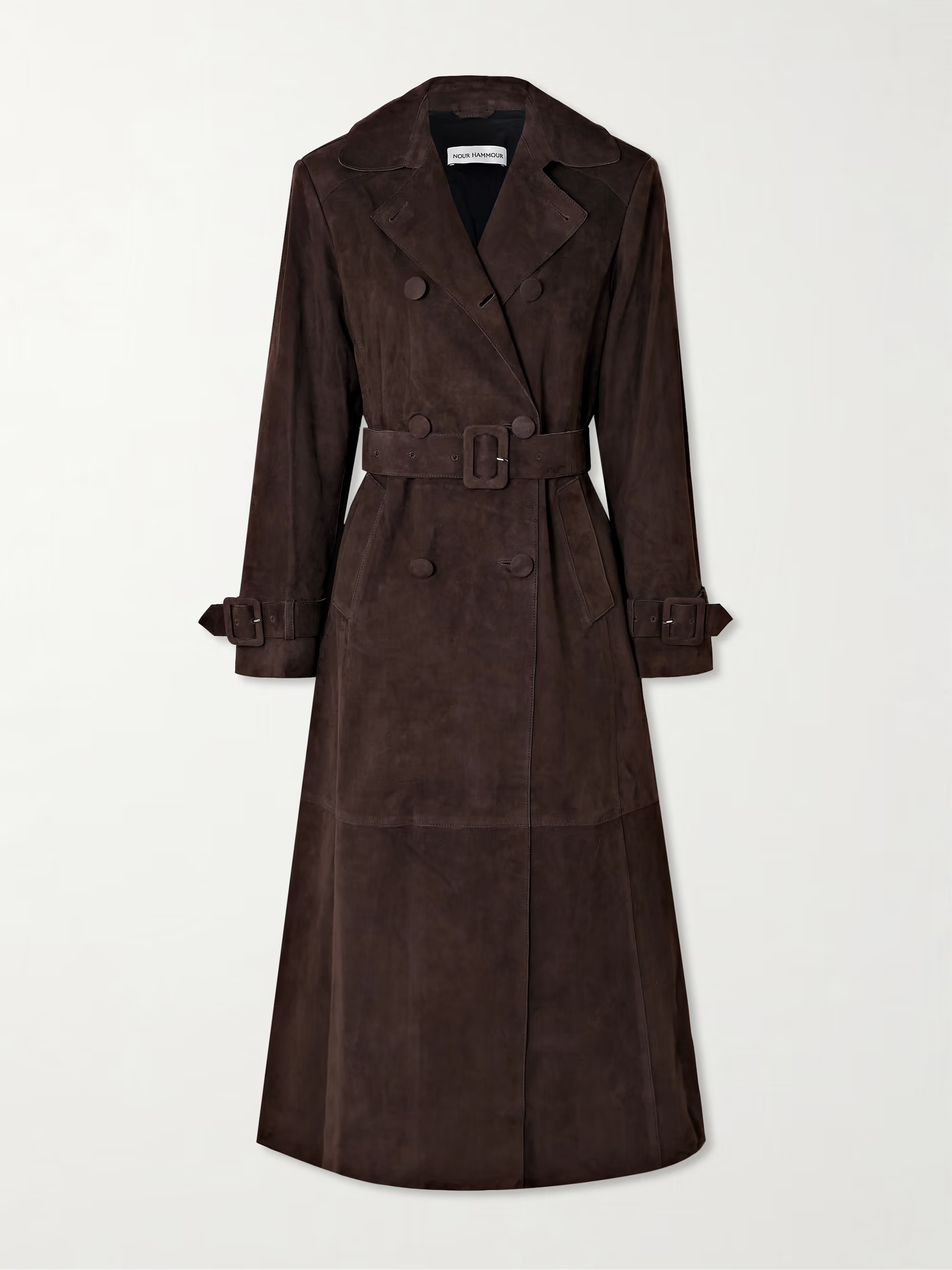 Tate belted paneled double-breasted suede trench coat | NET-A-PORTER (UK & EU)