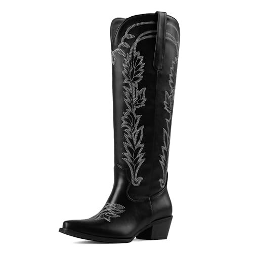 femflame Black Cowgirl Boots for Women Western Cowboy Boots Fall Wide Calf | Amazon (US)