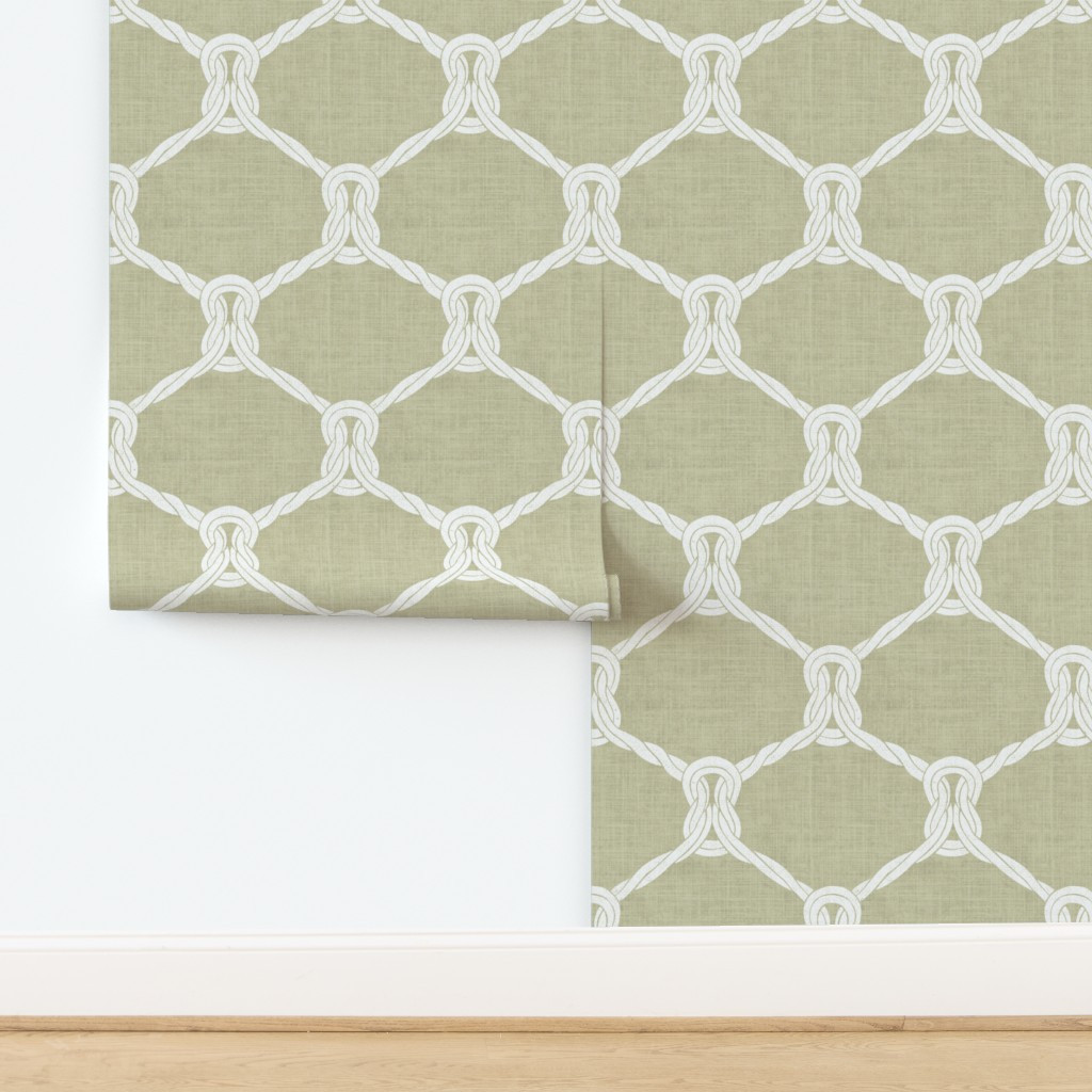 Wallpaper in L Textured Twisted Rope Lattice Nautical Grid Sailor Knot Ogee Sage Green | Spoonflower