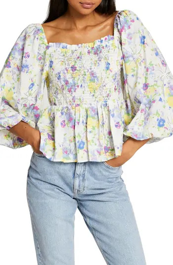 Crystal Detail Floral Cotton Top | Nordstrom