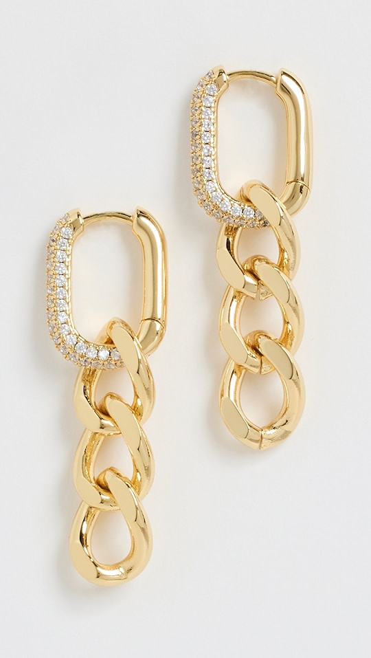 Hanging Pave Chain Link Huggies | Shopbop