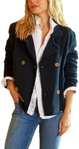 Bozanly Double Breasted Blazers Jacket for Women Casual Notched Loose Crop Outerwear with Pockets | Amazon (US)