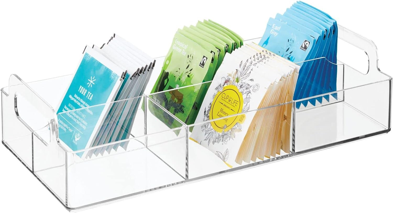 Amazon.com: mDesign Compact Plastic Tea Storage Organizer Caddy Tote Bin - 6 Divided Sections, Bu... | Amazon (US)