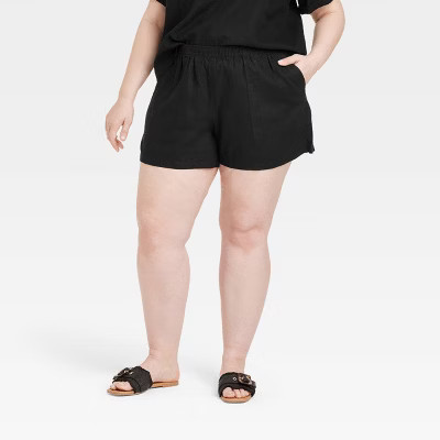 Women's Mid-Rise Linen Pull-On Shorts - Universal Thread™ Black XXL: Relaxed Fit, Front Pocket, Elastic Waistband | Target