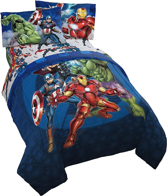 Marvel Avengers Blue Circle 5 Piece Full Bed Set - Includes Reversible Comforter & Sheet Set - Be... | Amazon (US)