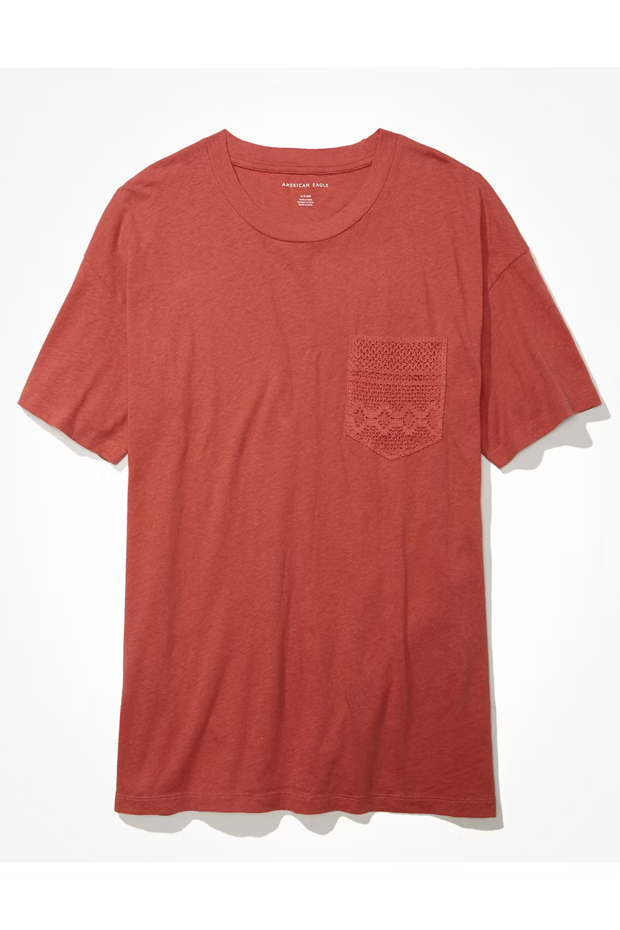 AE Oversized Crochet Pocket Tee Women's Burgundy S | American Eagle Outfitters (US & CA)