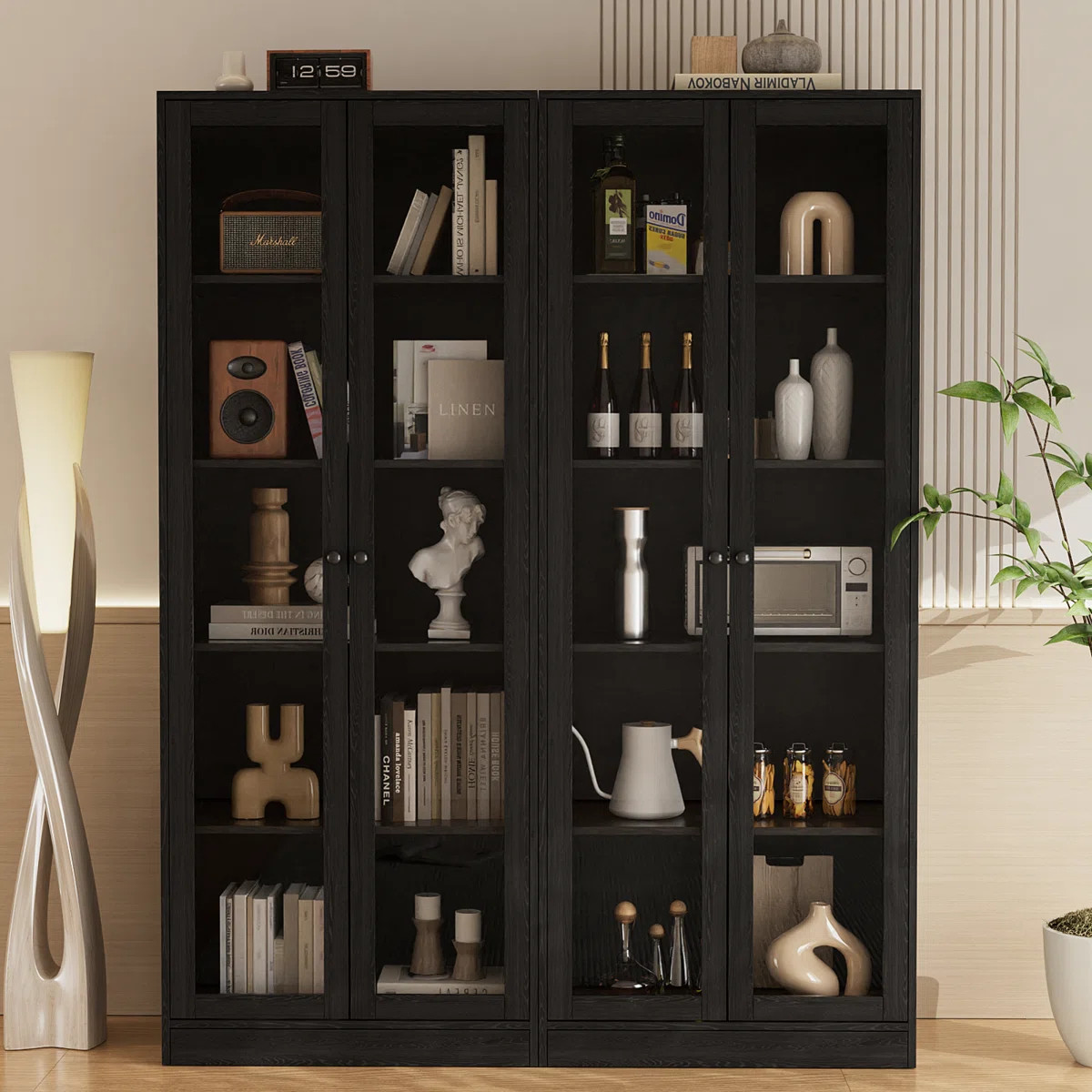 70.9'' H X 23.6'' W Bookcase And Kitchen Pantry With Glass Doors 2pcs | Wayfair North America
