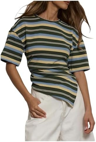 SOLY HUX Women's Striped T Shirt Split Asymmetrical Casual Summer Tee Tops | Amazon (US)
