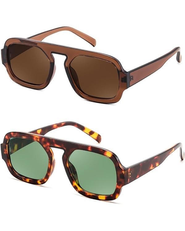 FEISEDY Trendy Square Aviator Oversize Sunglasses for Women, Vintage 70s Flat Top Shades B4175 | Amazon (US)