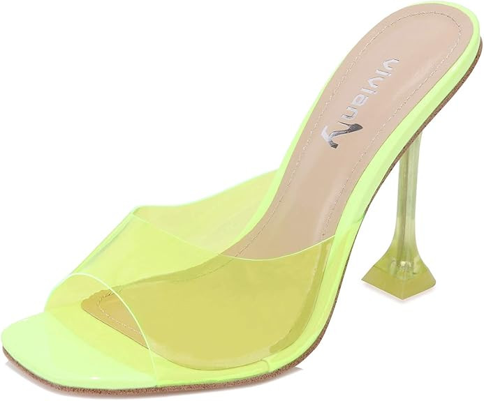 vivianly Womens Clear Heels Sandals Transparent Peep Toe Mules Backless Stiletto High Heels Slip ... | Amazon (US)