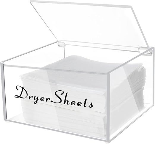 Acrylic Dryer Sheet Dispenser with Lid, Clear Dryer Sheet Holder for Laundry Room Decor and Acces... | Amazon (US)